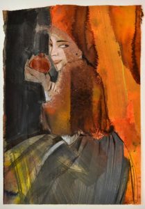 galerie kunst und eros, Gudrun Trendafilov · Frau mit Granatapfel Mischtechnik